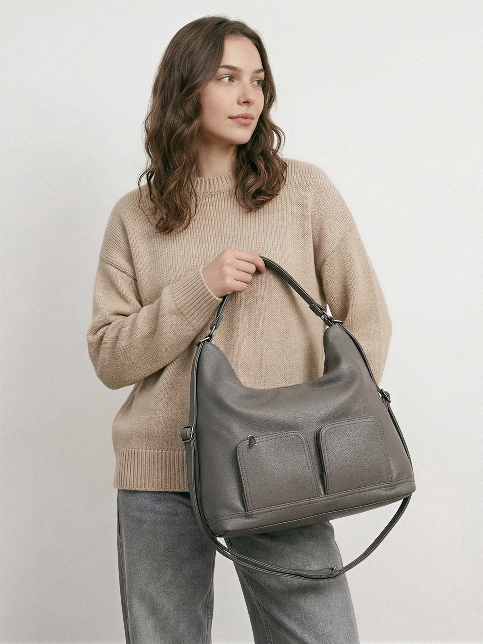 Сумка-шоппер  с регулируемыми ручками и накладными карманами в ассортименте